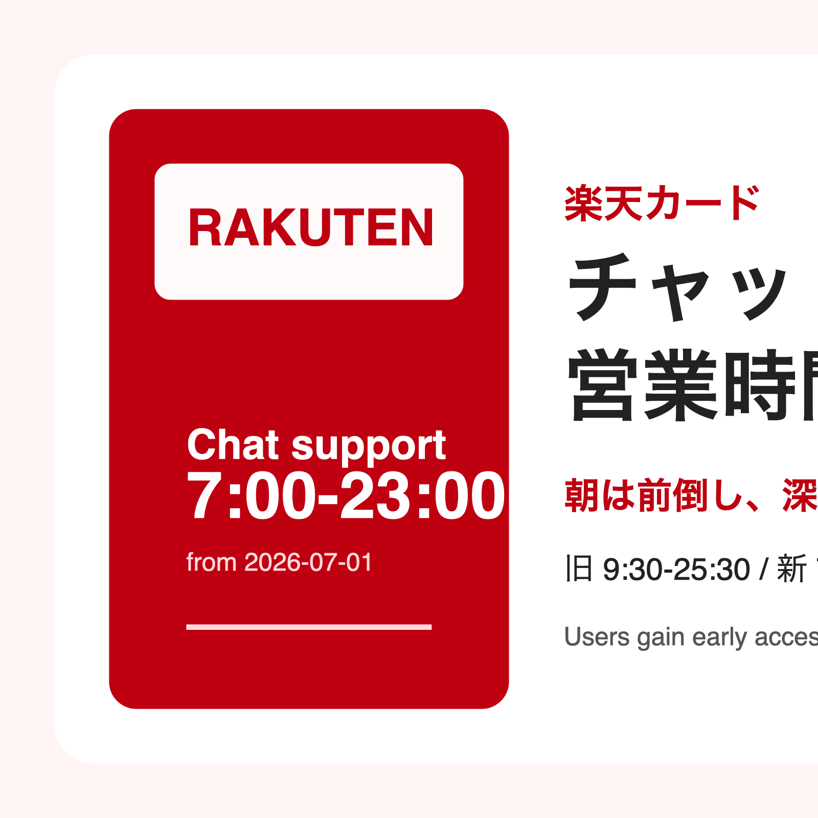 楽天カードのチャットサポート営業時間変更を伝えるアイキャッチ画像