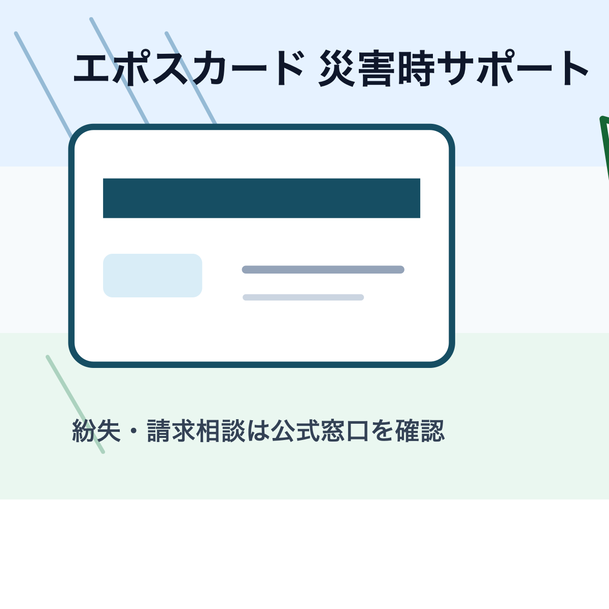 エポスカードの災害時サポート案内を表すカードとチェックマークのイメージ