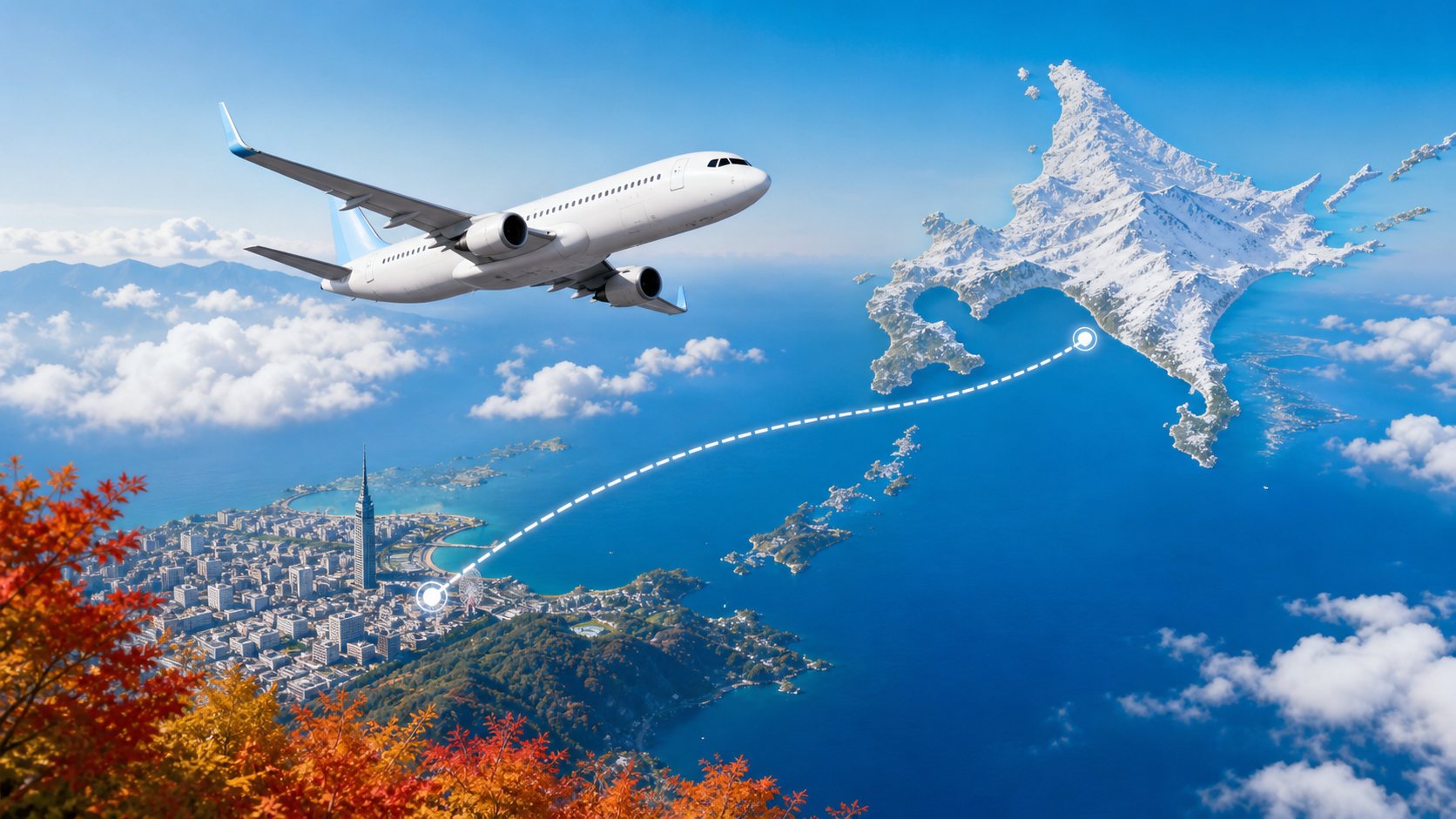 北海道と福岡を結ぶ増便イメージの旅客機