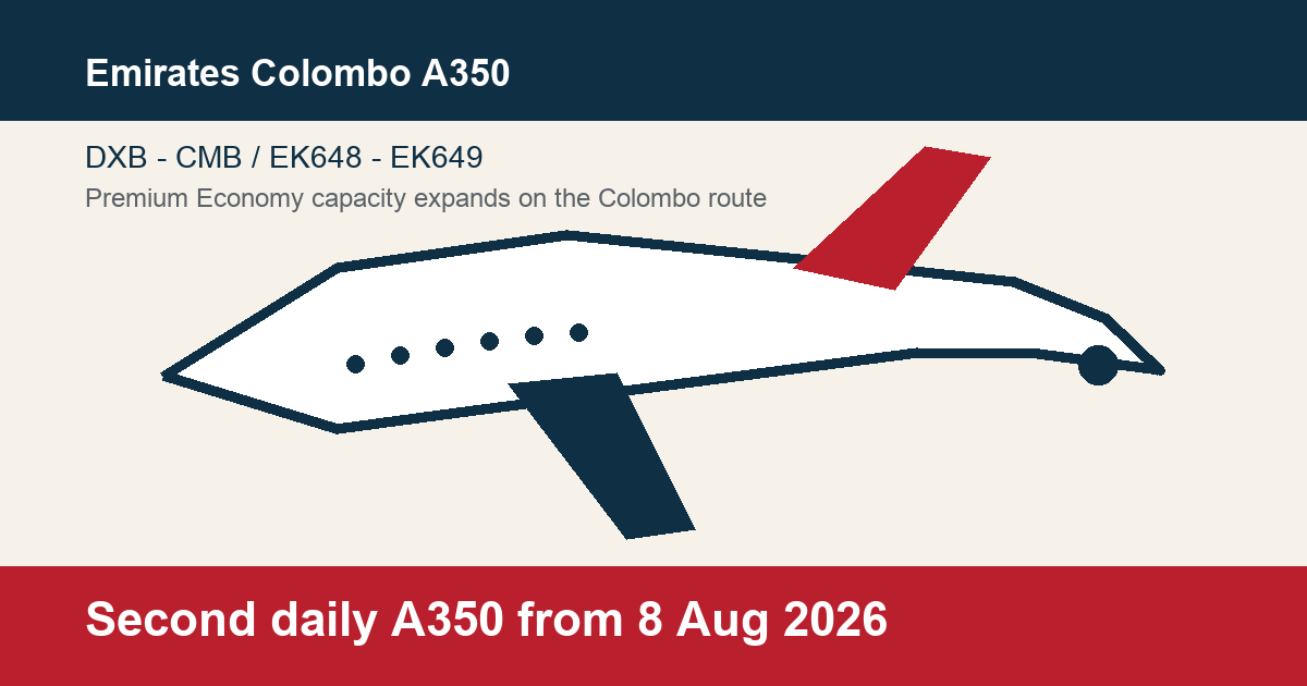 エミレーツ航空のドバイ－コロンボ線A350増投入をイメージしたアイキャッチ
