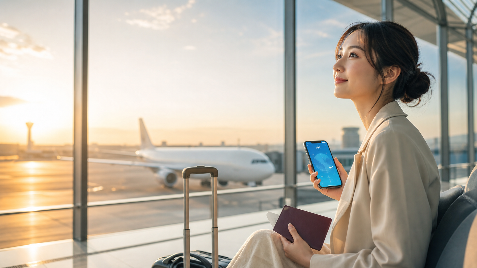 ANA国際線特典航空券の減額マイルキャンペーンをイメージした空港の旅行者