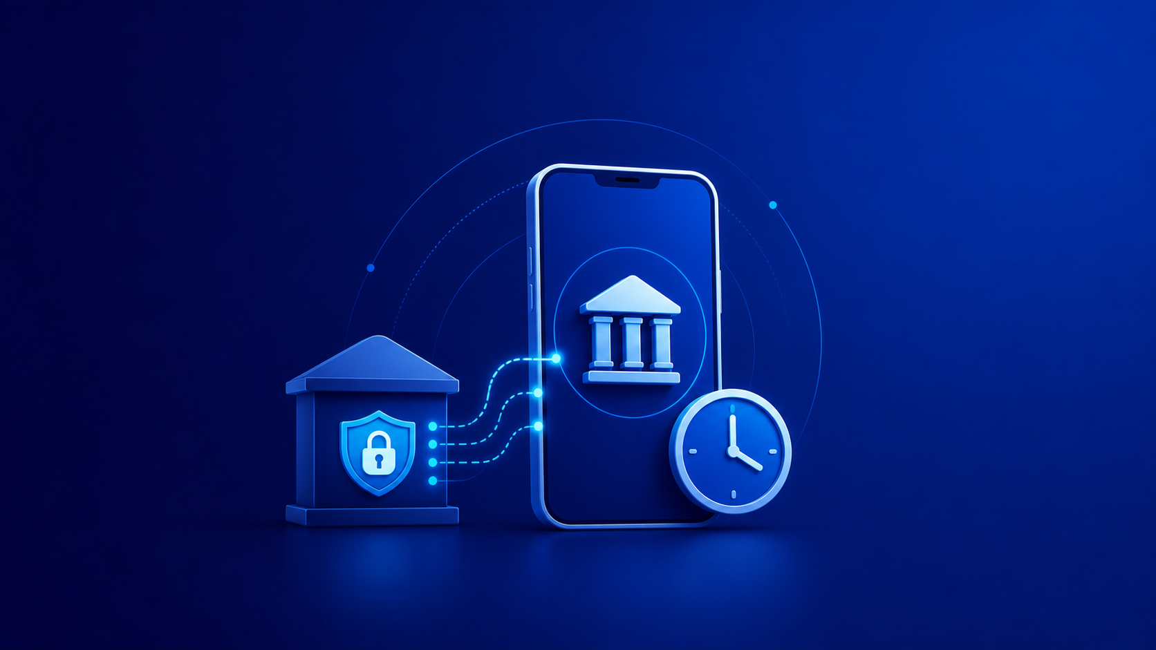 au PAY カードの口座手続きメンテナンスを表すスマートフォンと銀行のイメージ