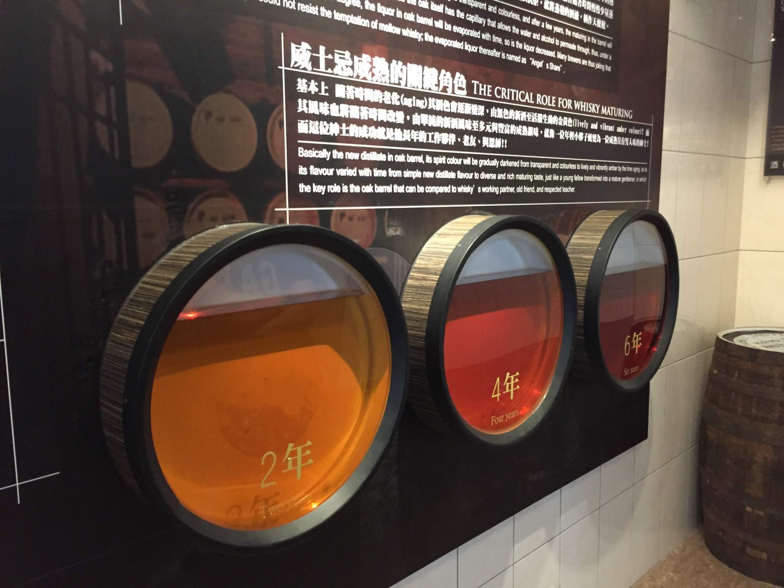 熟成2年・4年・6年の酒色を比較する展示