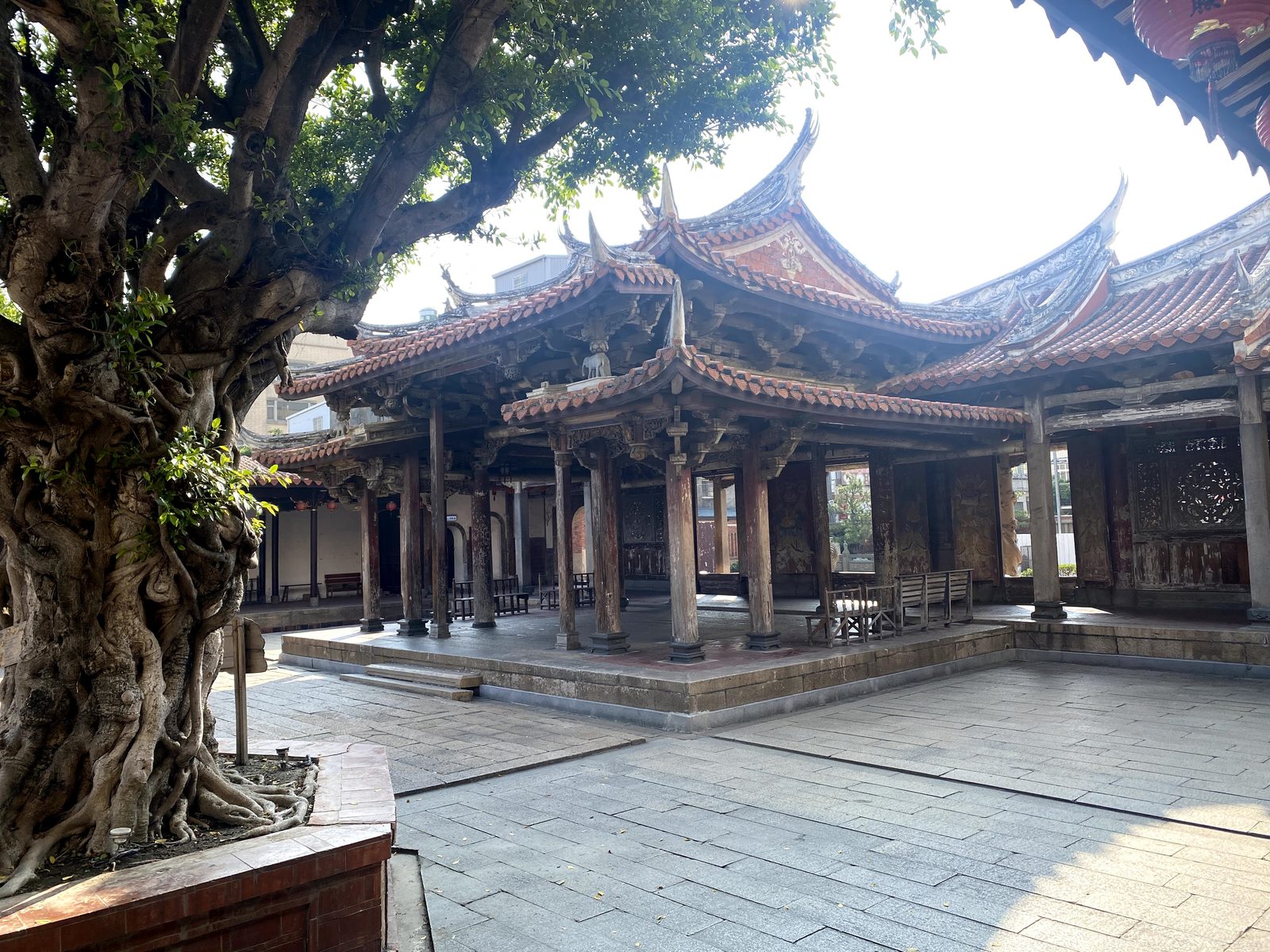 鹿港龍山寺 戲台とガジュマルの大木
