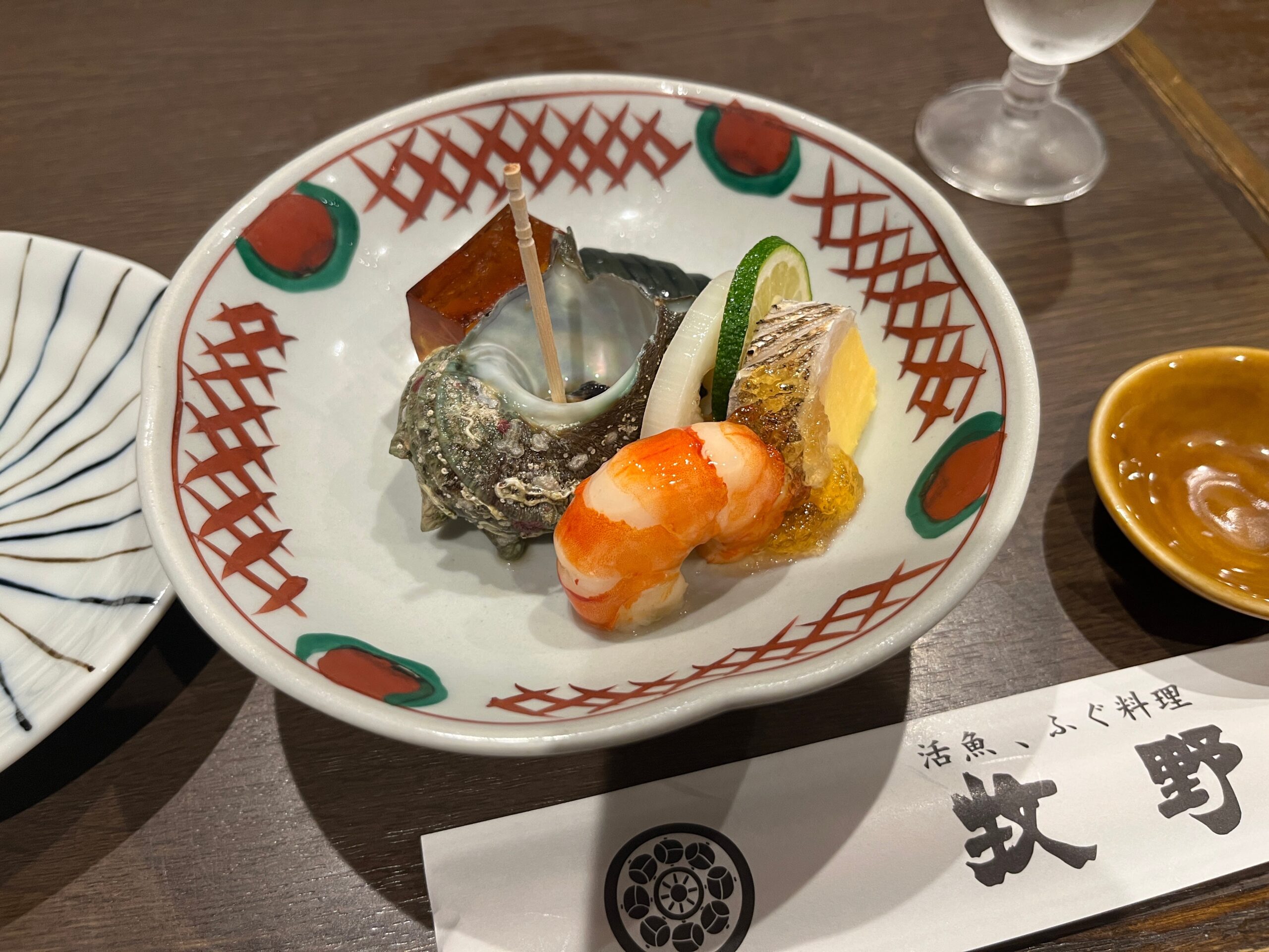 牧野の先付け 貝と海老の盛り合わせ