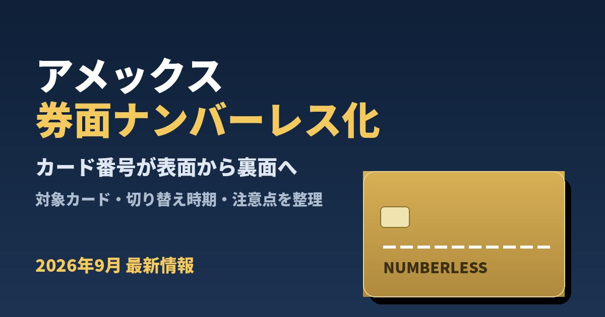 アメックスのカード券面ナンバーレス化のイメージ（カード番号が表面から裏面へ）