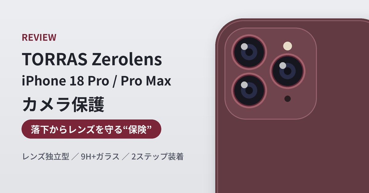 TORRAS Zerolens iPhone 18 Pro/Pro Max用カメラ保護 レビューのアイキャッチ画像