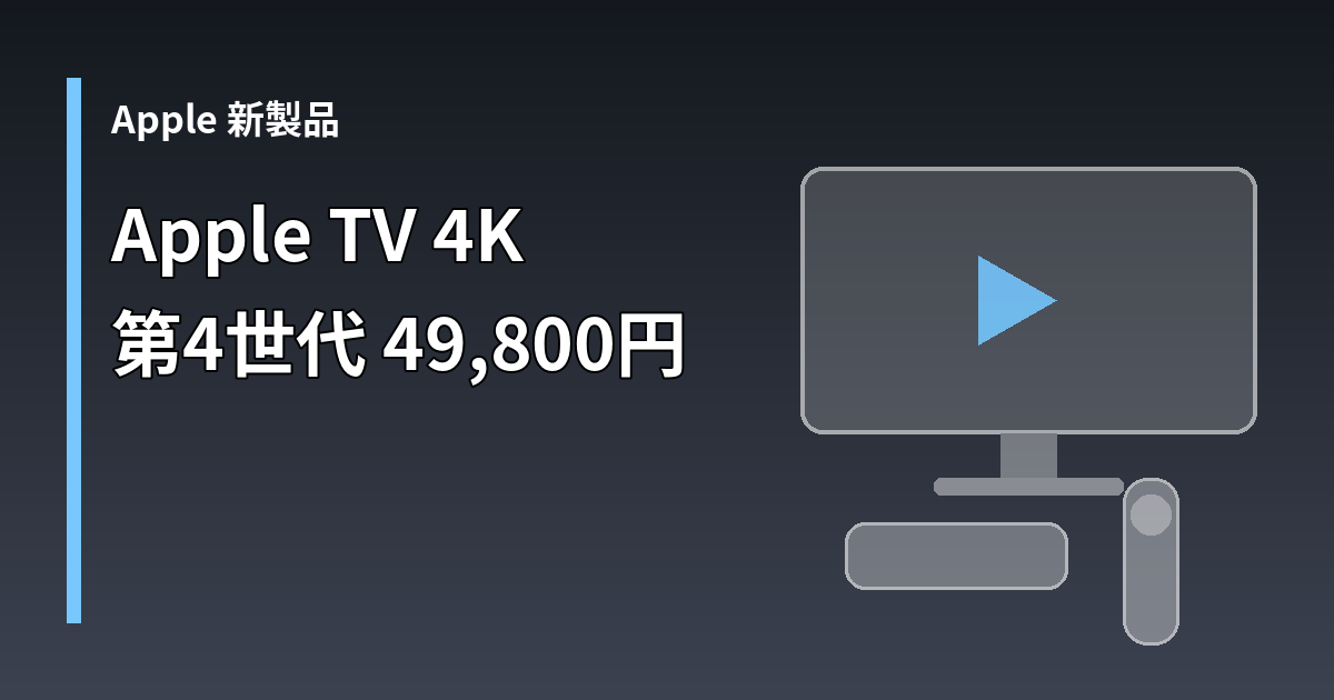 Apple TV 4K 第4世代・49,800円の文字と、テレビ・本体・リモコンのイラスト
